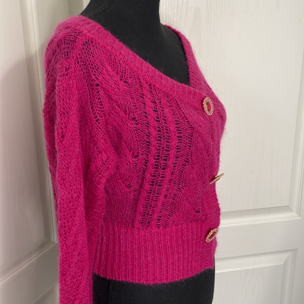 Nana Jacqueline Eva cardigan off shoulders berry color size M mohair pin up - Picture 7 of 10